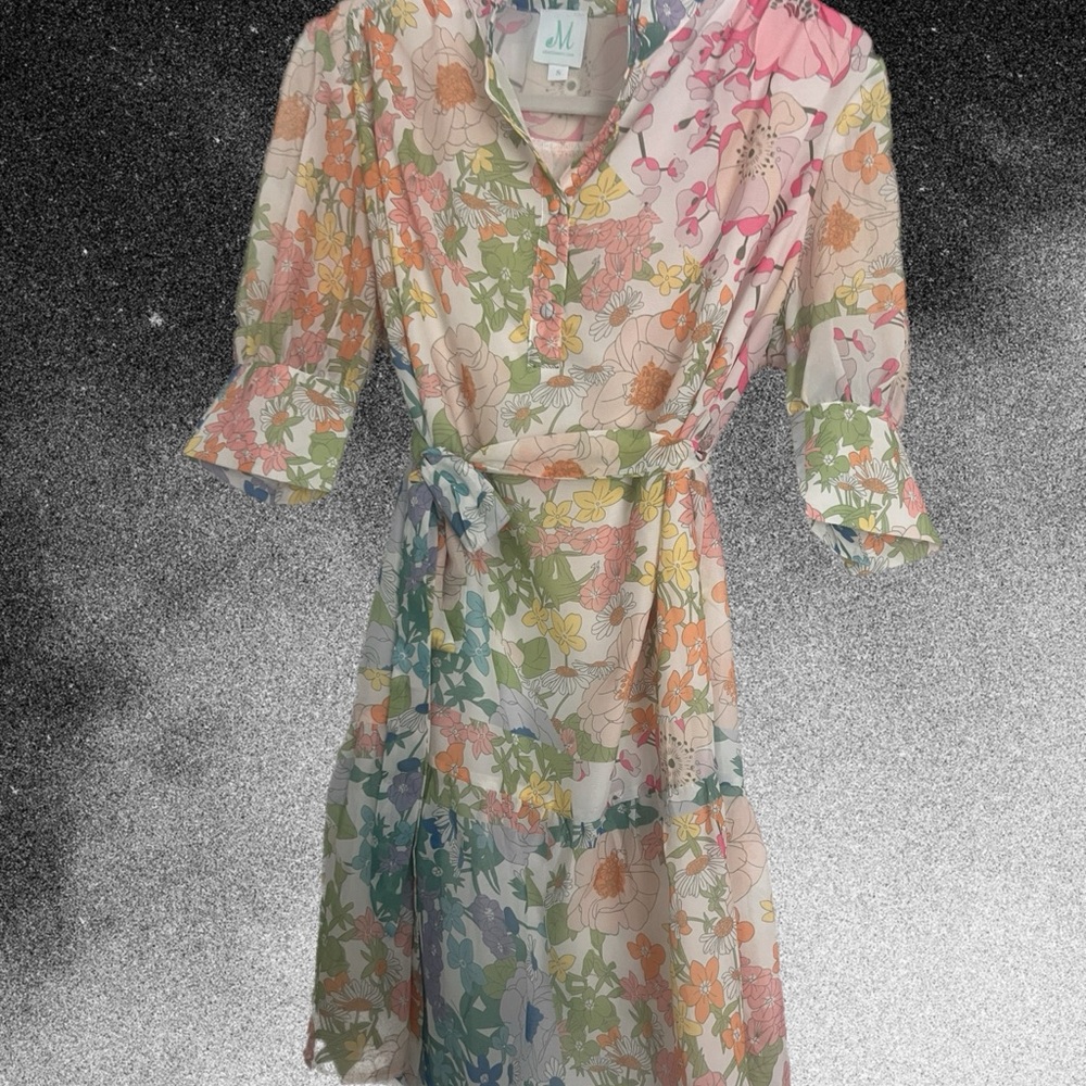 Floral Midi Dress with Belt